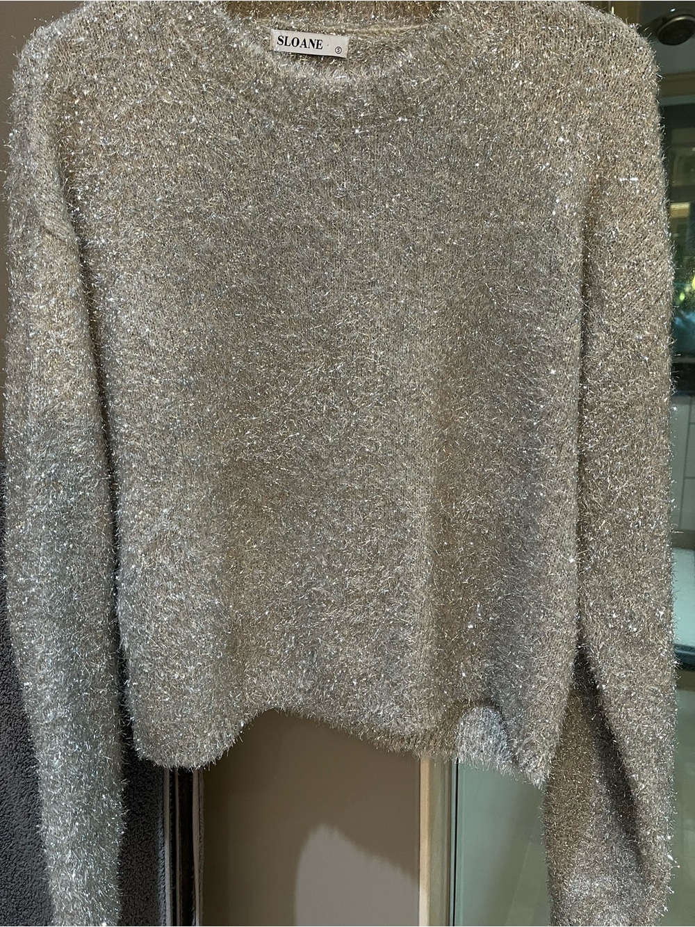 SLANE Metallic Crewneck Sweater in Silver